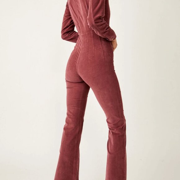 Free People Jayde Corduroy Flare Jumpsuit - Wine/Burgundy - Size M - Picture 4 of 8